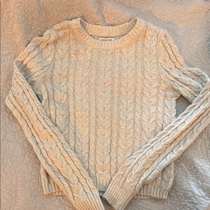 American Eagle Outfitters Cream Cable Knit Crew Neck Sweater